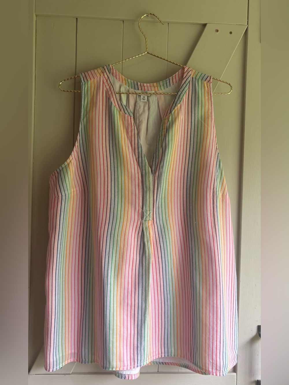 Crown & Ivy Rainbow Stripe V-Neck Tank Top